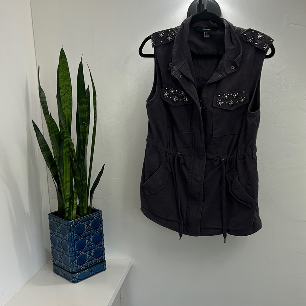 Beaded charcoal vest